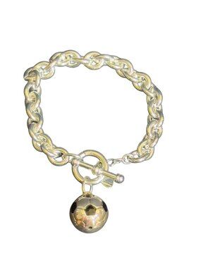 BEST Silver-Tone Chain Bracelet With Soccer Ball Charm & Toggle Clasp